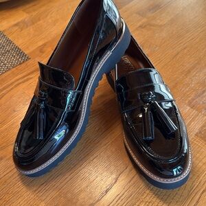 Franco Sarto patent Black Tassel Loafers
